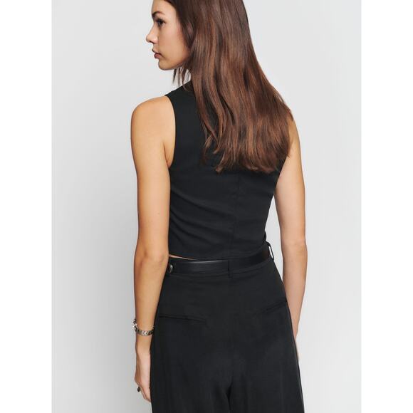 Reformation Black V Neck Sleeveless Button Front Cropped Vest Top Size 0 - Picture 8 of 9